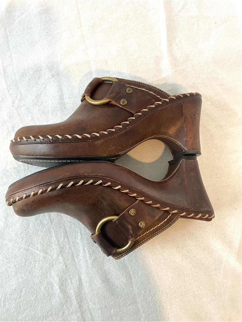 Frye Women’s Brown Leather Clog Mule Boot Slip-On Buckle Strap Ankle 8M - Picture 2 of 8